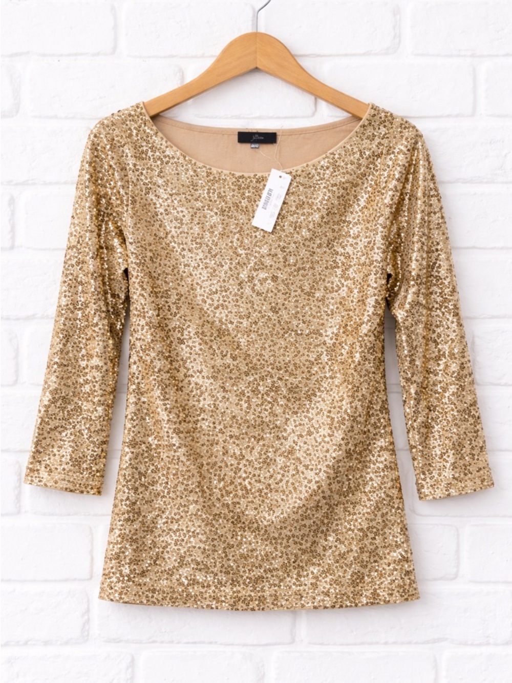 J.Crew Gold Sequin Drapey Boatneck Top